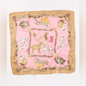 Last One! NWT Anthropologie Large Scarf Printed Silk Scarf Dogs Pink